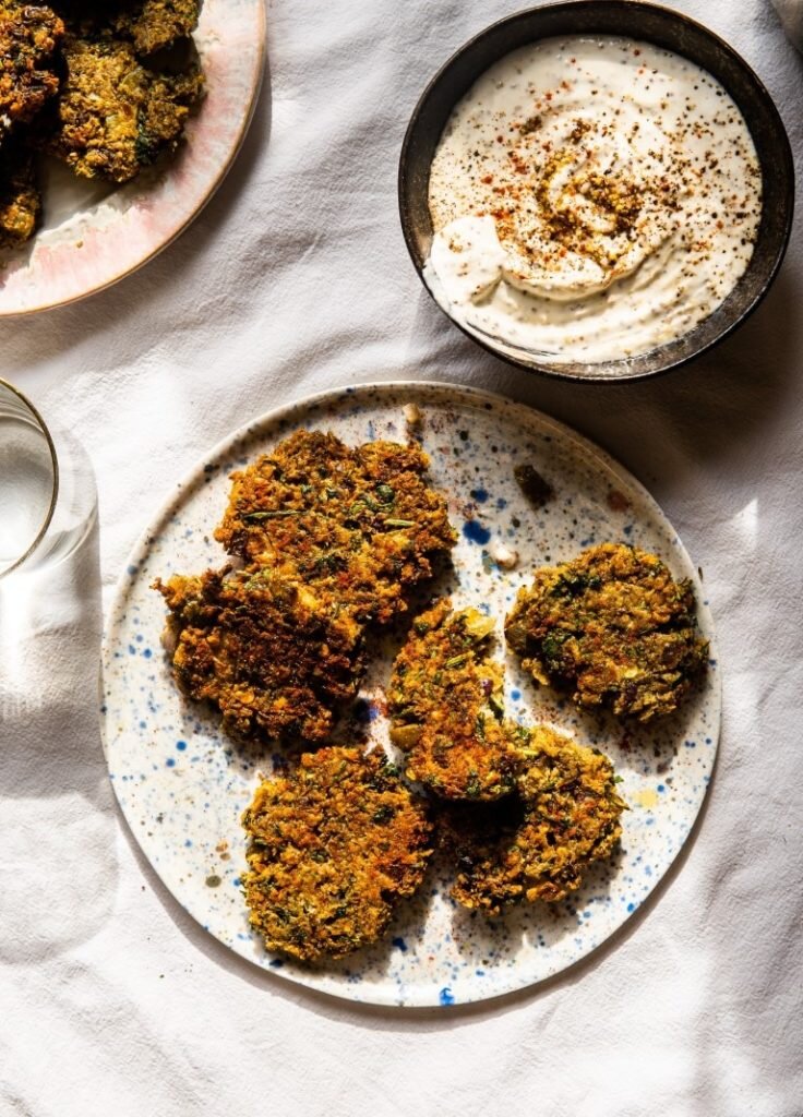 Green Lentil & Salt-Brined Pickles Fritters with Grainy Mustard Dip 2